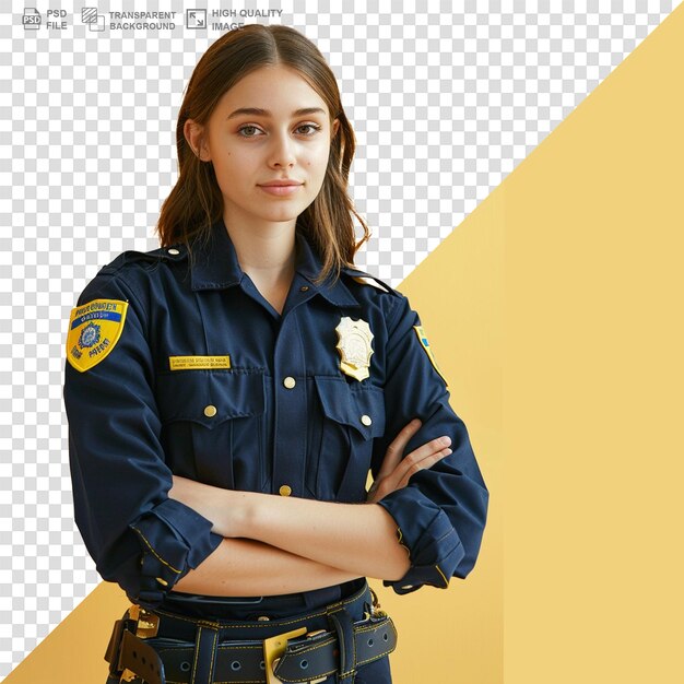 European woman police officer psd transparent white isolated