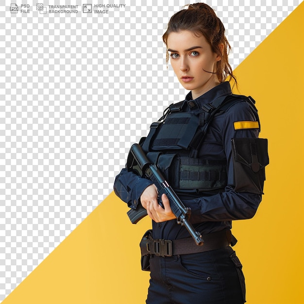 European woman police officer psd transparent white isolated