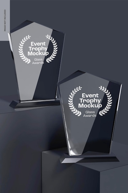 Event Glass Trophies Mockup, on Podiums