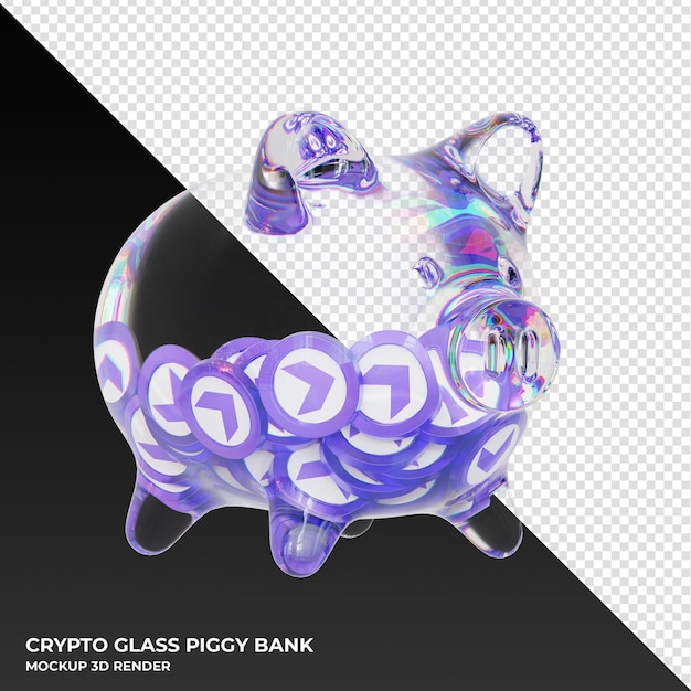 Everscale EVER glass piggy bank with crypto coins 3d illustration