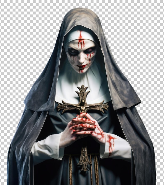 Evil Scary Nun Isolated on Transparent Background