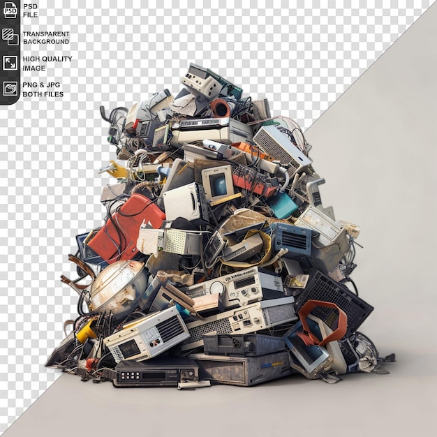 PSD ewaste heap for recycling isolated on transparent background