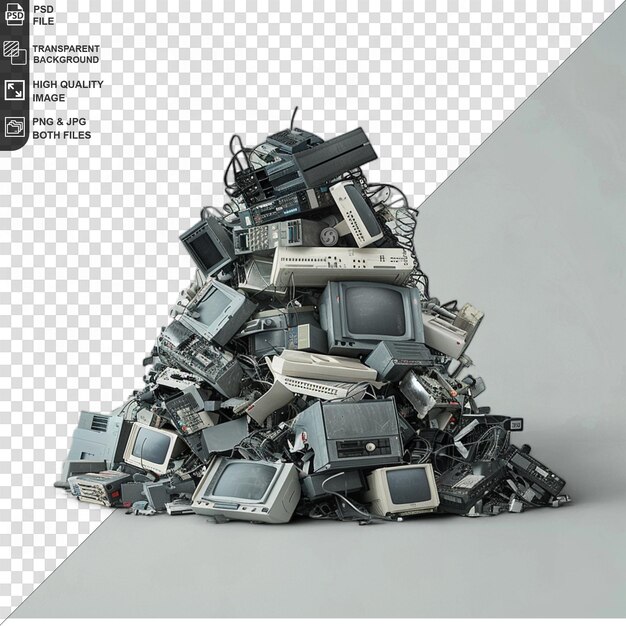 PSD ewaste heap for recycling isolated on transparent background