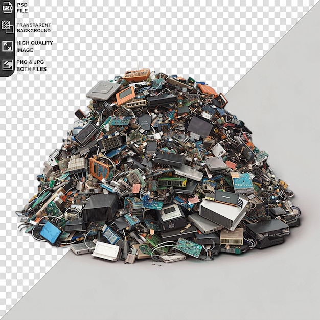 PSD ewaste heap for recycling isolated on transparent background