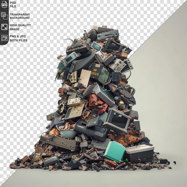 PSD ewaste heap for recycling isolated on transparent background