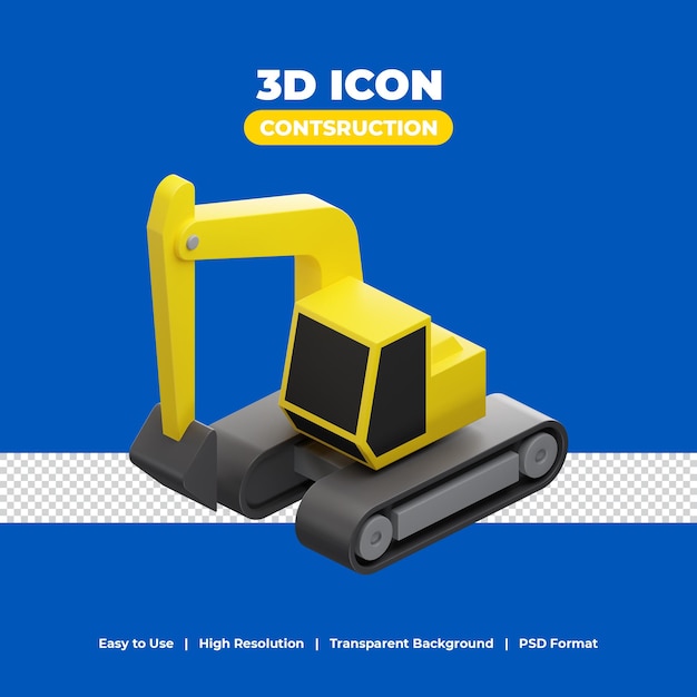 Excavator construction vehicle machine elements icon with 3d render illustration