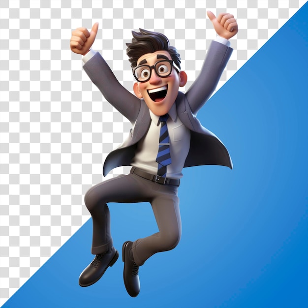 Excited businessman jumping high