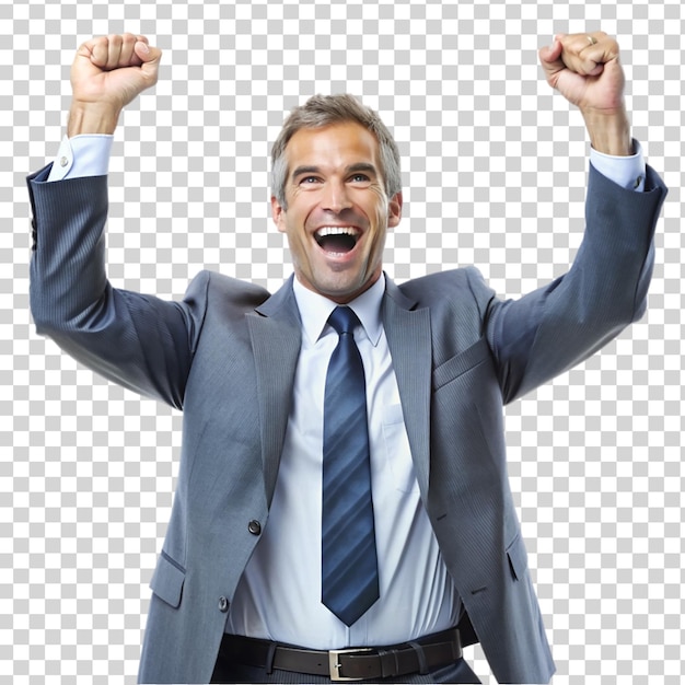 PSD excited cheering male businessman isolated on transparent background