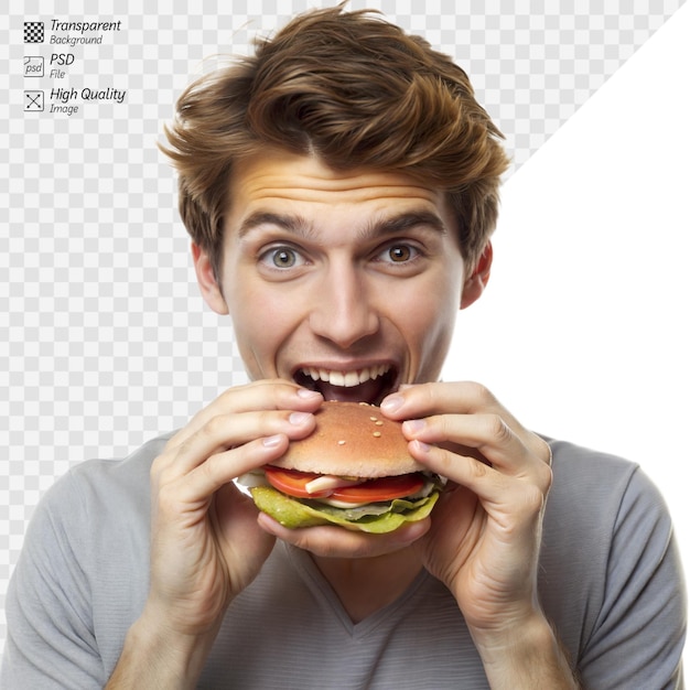 Excited man enjoying a big delicious burger