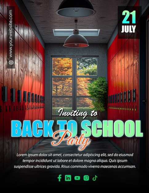 PSD exciting back to school party customizable social media post design