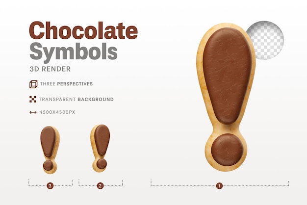 PSD exclamation symbol shaped like chocolate donuts in 3d rendering with transparent background