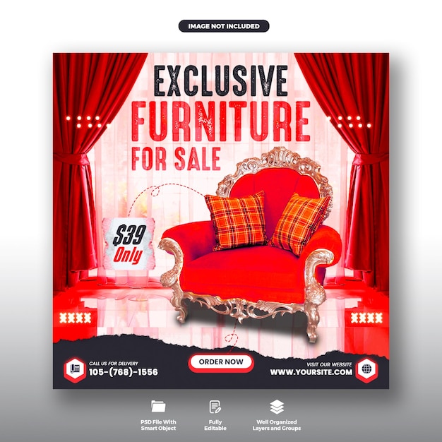 Exclusive furniture sale social media post and web banner template