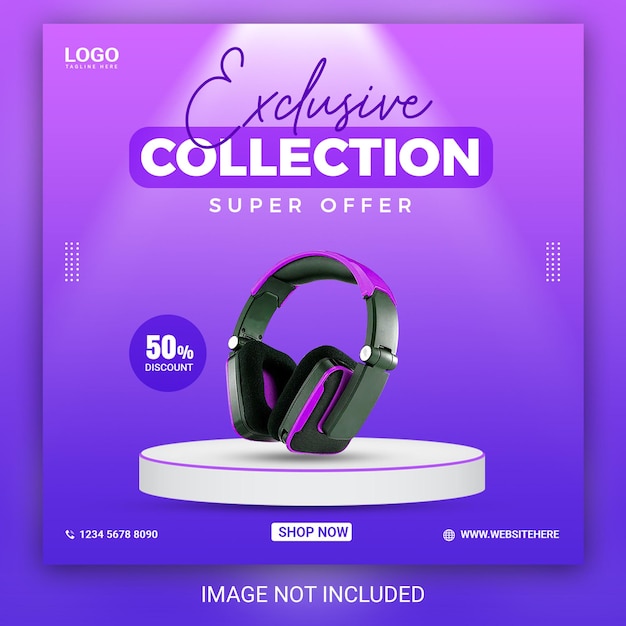 Exclusive Headphone Ecommerce sale Promotion Instagram Social Media post Banner design Templates