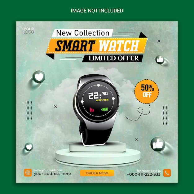 PSD exclusive smart watch social media post design.