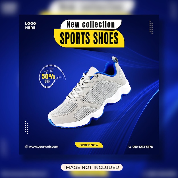 Exclusive sports shoes collection creative social media banner design or square flyer