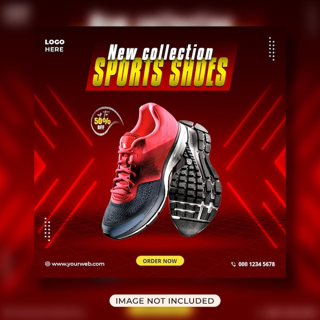 Exclusive sports shoes collection creative social media banner design or square flyer