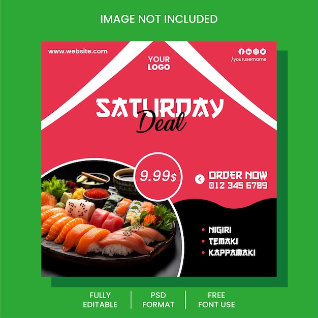 Exclusive Sushi Japanese Food social media banner and instagram post template promotion design