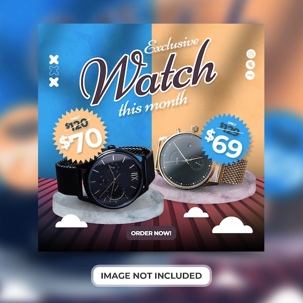 Exclusive watch brand product promotion with social media post template Premium Psd