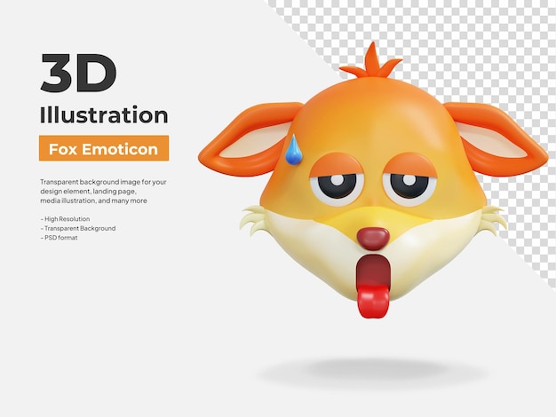 exhausted fox emoticon 3d illustration