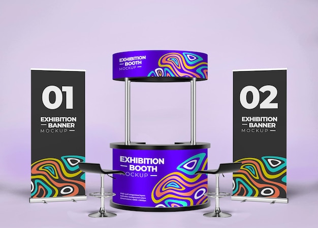 Exhibition stand mockup with banners