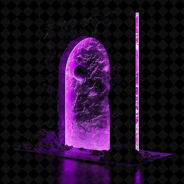 PSD exoplanetary gate with distant worlds and violet skies made png y2k shape neon color collection