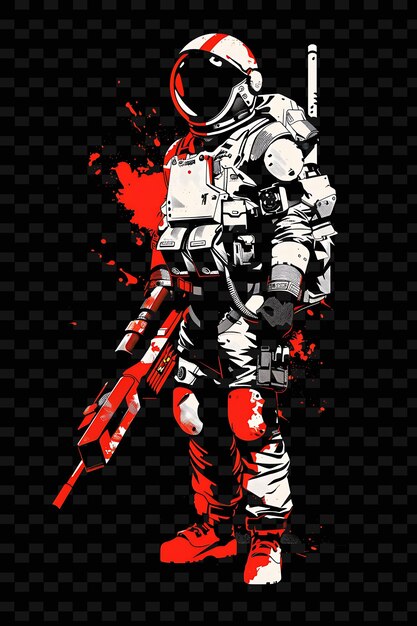 PSD exosuit pilot with a rocket launcher in a towering pose fear flat illustration character portraits