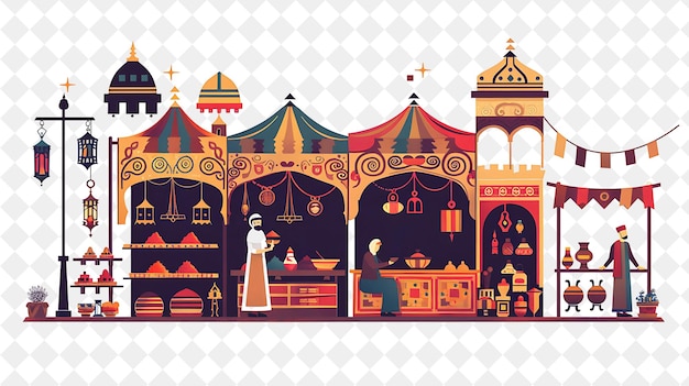 Exotic Bazaar With Merchant Characters Having a Spice Tradin People Life Style Flat Illustration