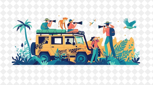 Exotic Safari With Explorer Characters Having a Wildlife Spo People Life Style Flat Illustration