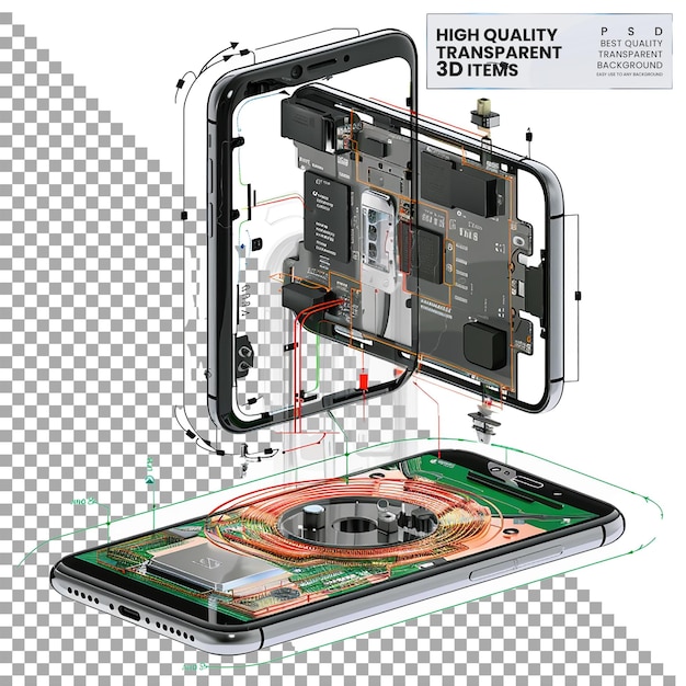 Exploded Diagram Showing Internal Components on Transparent Background