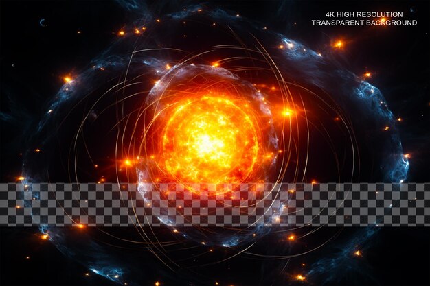 PSD exploding sun in space close to planet on transparent background