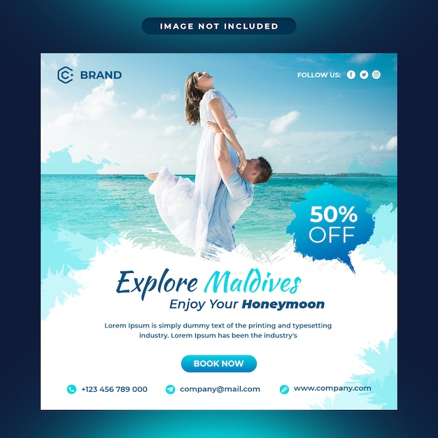 Explore maldives travel agency social media and web banner template