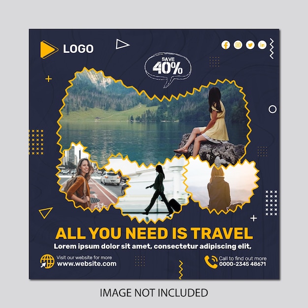 Explore travel social media post square banner template