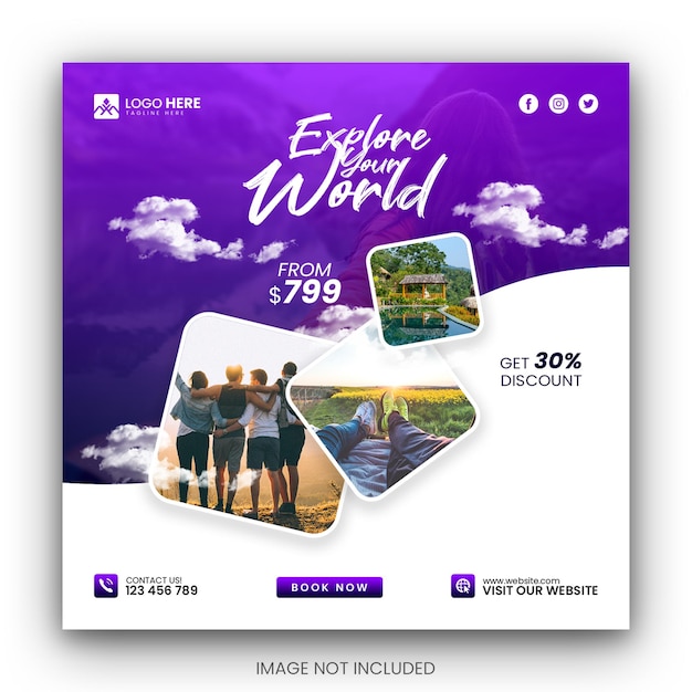 Explore traveling vacation social media Instagram post banner template