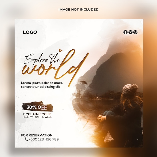 Explore world travel agency social media and banner template