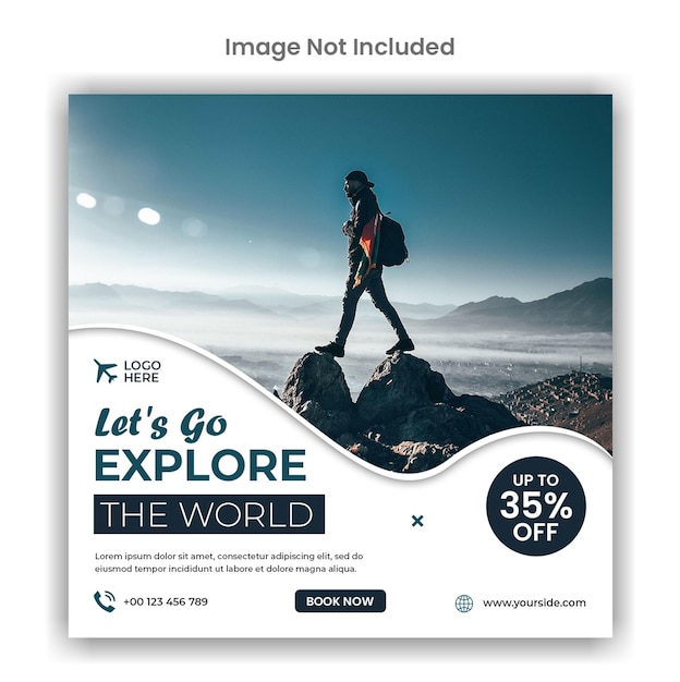 Explore the world travel agency social media post template design