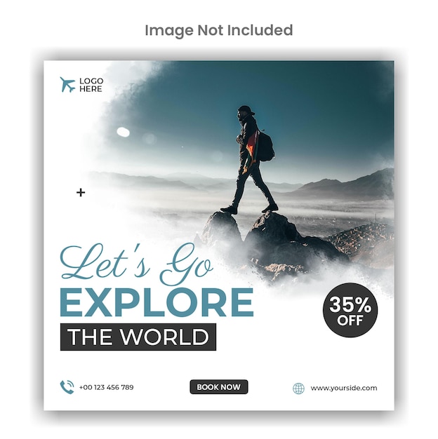 Explore the world travel agency social media post template