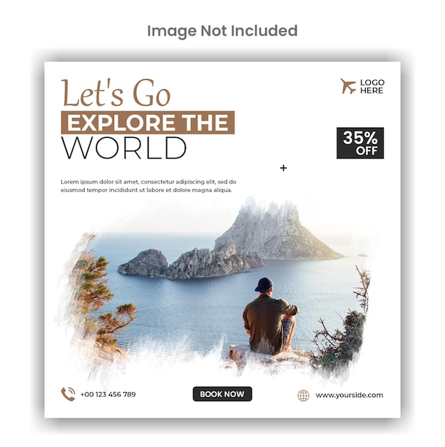 Explore the world travel agency social media post template