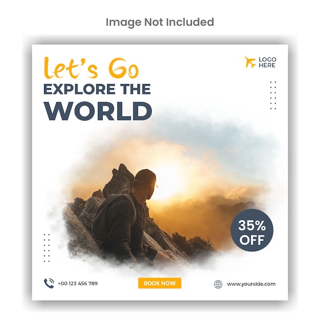 Explore the world travel agency social media post template