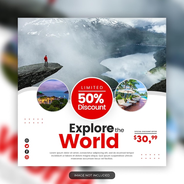 Explore the world travel marketing agency social media banner template