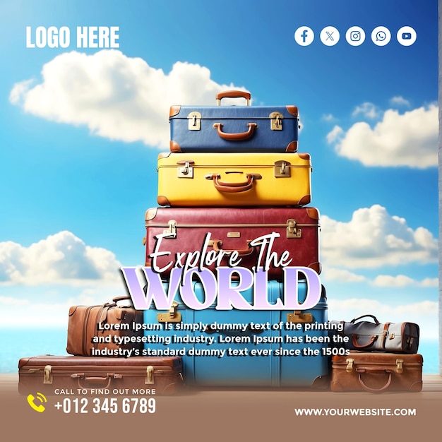 Explore the world travel social media banner and poster template