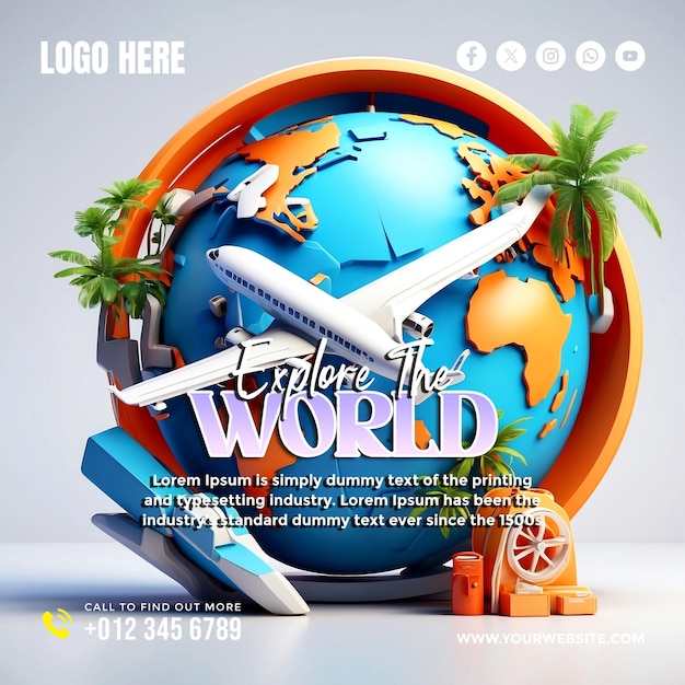 Explore the world travel social media banner and poster template