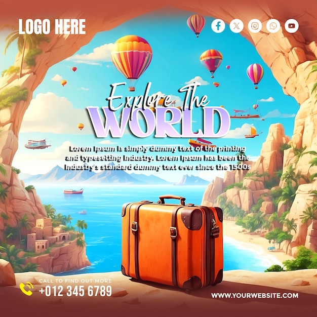 Explore the world travel social media banner and poster template