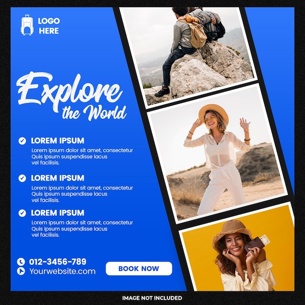 Explore the world travel social media post design template