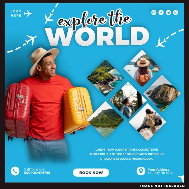 Explore the world travel social media post template design