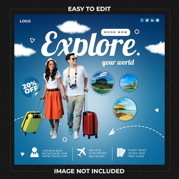 PSD explore your world travel social media instagram post template