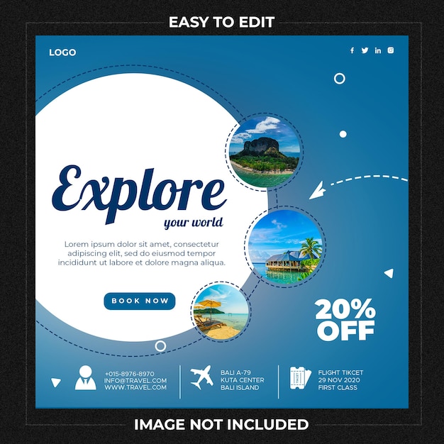 PSD explore your world travel social media instagram post template