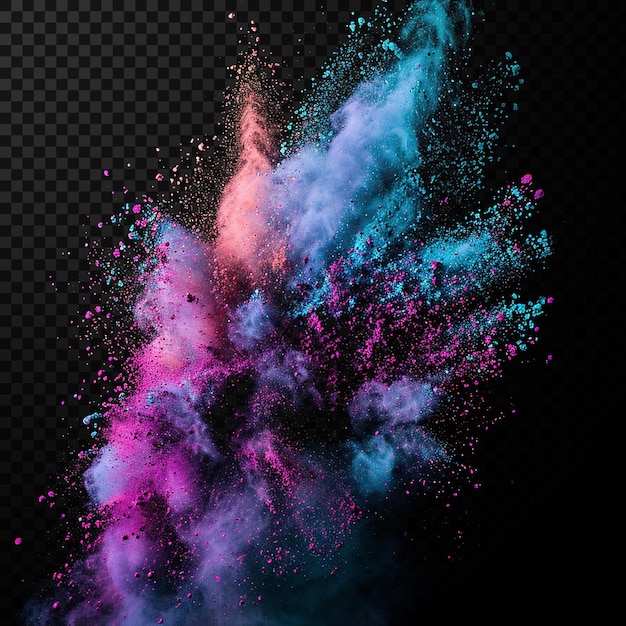 PSD explosion of colored powder isolated on transparent background