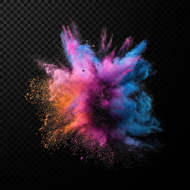 Explosion of colored powder isolated on Transparent background