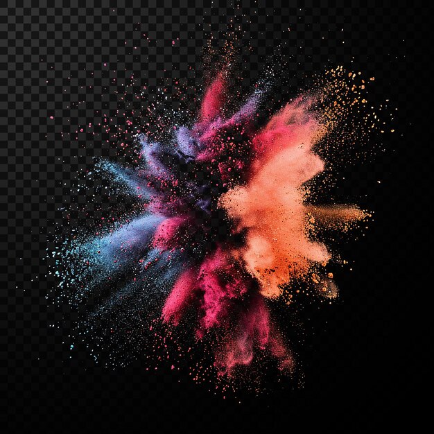 Explosion of colored powder isolated on Transparent background