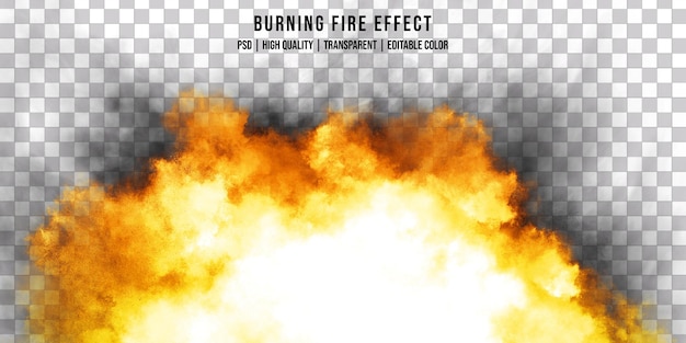 Explosion fire with black smoke isolated on transparent background